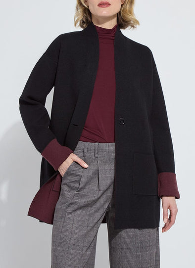 Nicolette Double Faced Cardigan in Black/Dark Plum