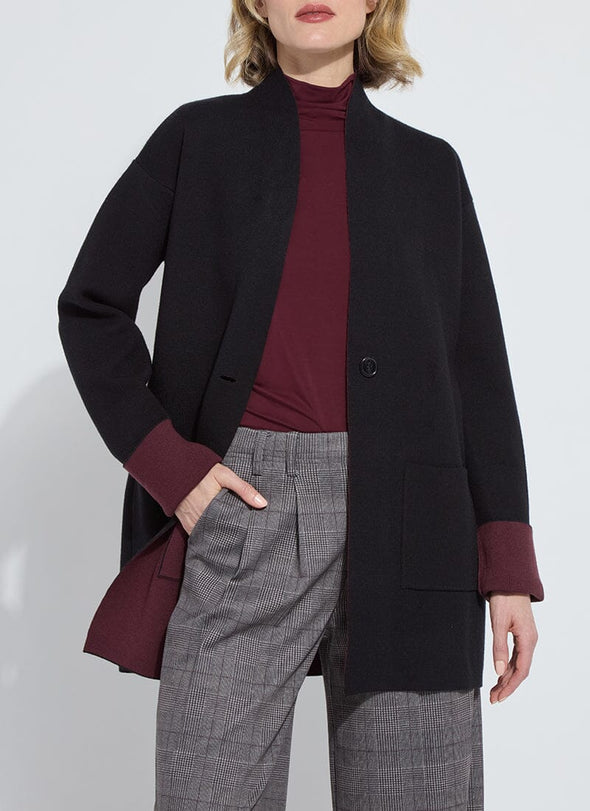 Nicolette Double Faced Cardigan in Black/Dark Plum