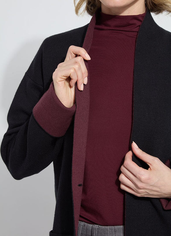 Nicolette Double Faced Cardigan in Black/Dark Plum