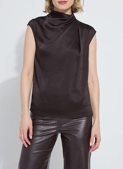 Aisha High Neck Draped Blouse in Double Espresso