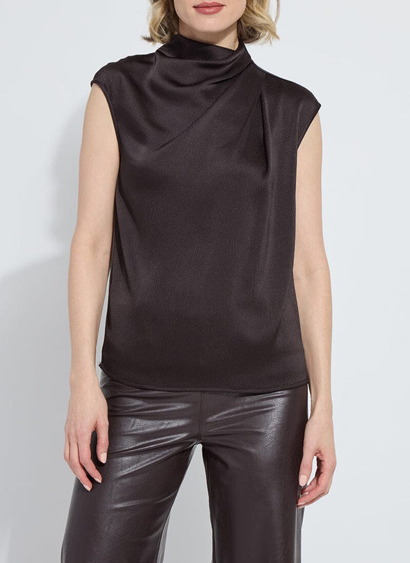 Aisha High Neck Draped Blouse in Double Espresso