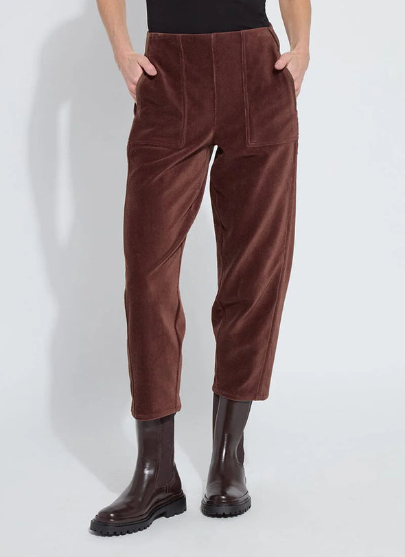 Tatum St Baby Cord Crop Barrel Trouser in Polished Wood