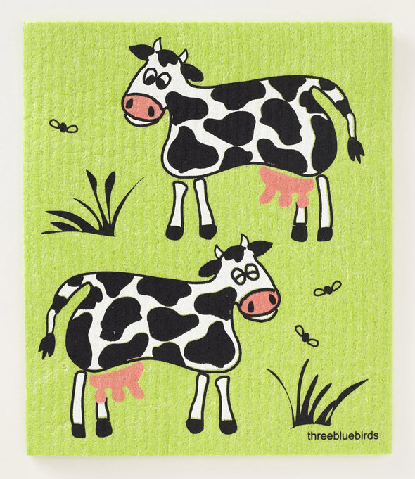 Cows on Green Swedish Dishcloth