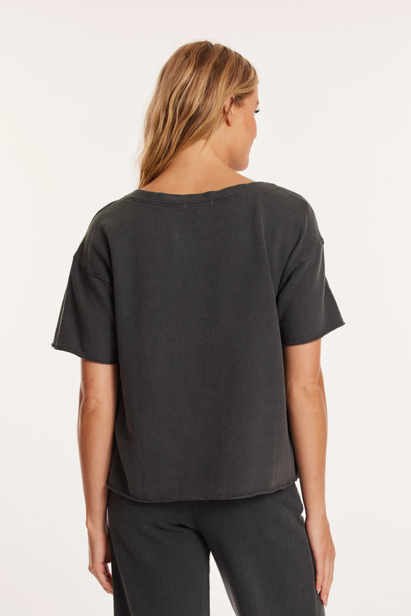 Elbow Sleeve Boat Neck Boxy Top in Washed Ebony