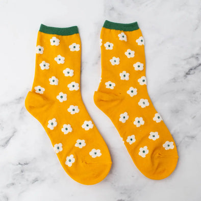 Pastel Color Mix Floral Socks in Rich Yellow