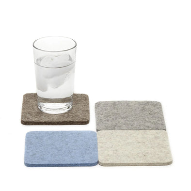 Merino Wool Felt Bierfilzl Square Coaster Multi 4 Pack in Cobblestone
