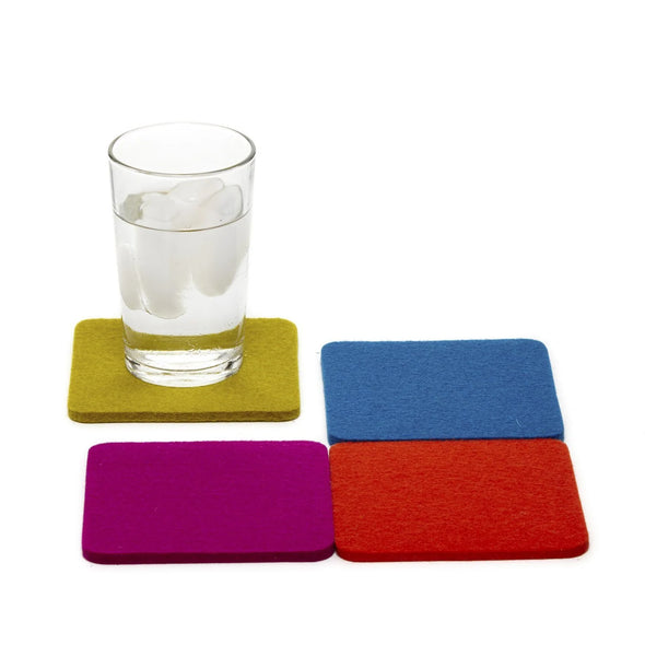 Bierfilzl Merino Wool Felt Square Coaster Multi 4 Pack in Electric