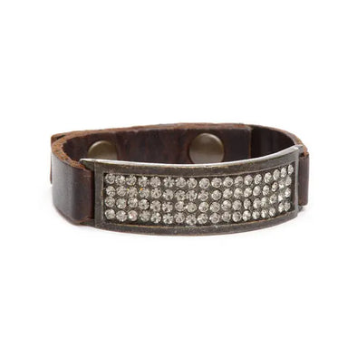 Id Leather Bracelet with Black Diamonds