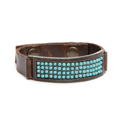ID Leather Bracelet with Light Turquoise