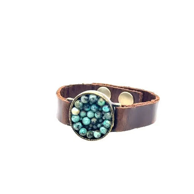 Organic Round Beaded Leather Bracelet with African Turquoise