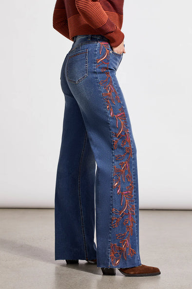 Brooke High Rise Jeans with Embroidery in Bluewash