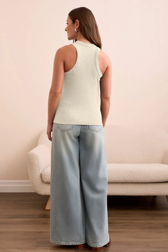 Racer Back Rib Tank in Cream