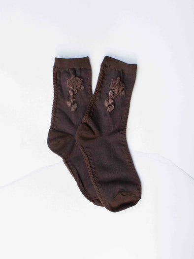 Rose Cotton Socks in Dark Brown