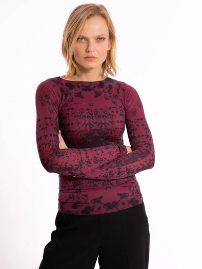 Henna Second Skin Raw Edge Top in Merlot