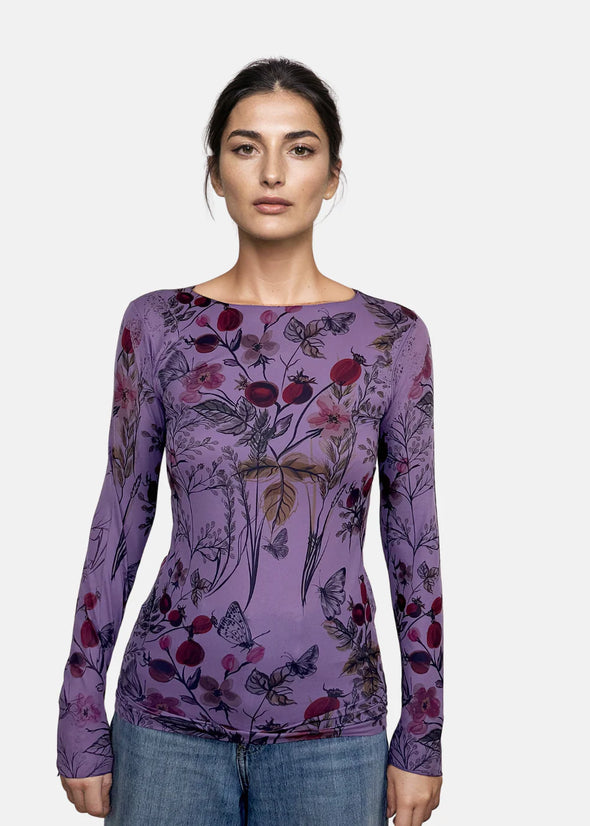 Hello Blossom Second Skin Raw Edge Top in Aged Grape