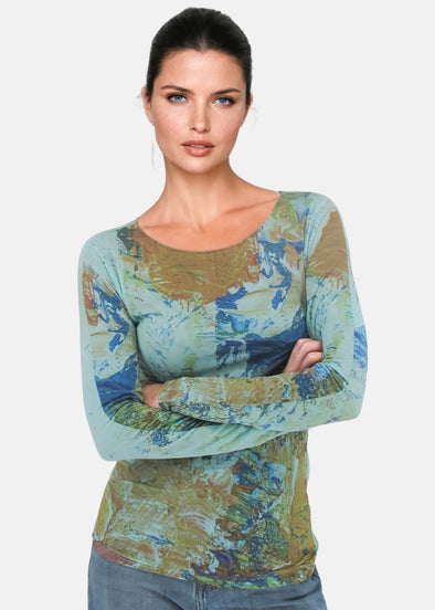 Ethereal Second Skin Raw Edge Top in Aqua Haze