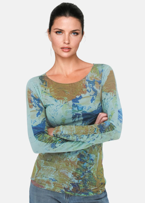 Ethereal Second Skin Raw Edge Top in Aqua Haze