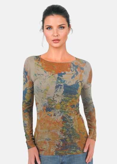 Ethereal Second Skin Raw Edge Top in Mink