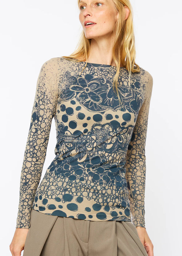 Spotted Garden Second Skin Raw Edge Top in Mink