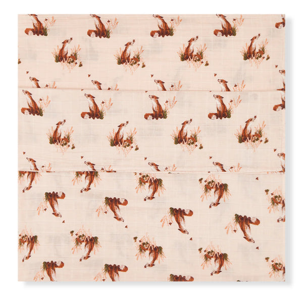 Floral Fox Organic Cotton Muslin Swaddle Blanket