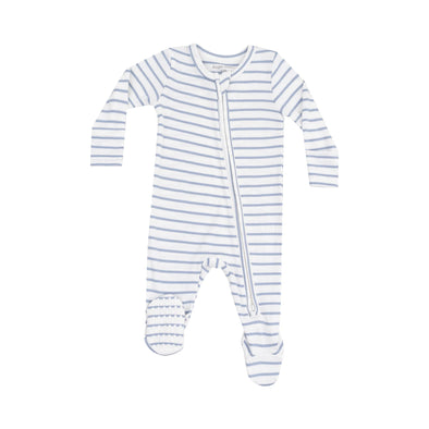 2-Way Zipper Footie in French Stripe Dusty Blue