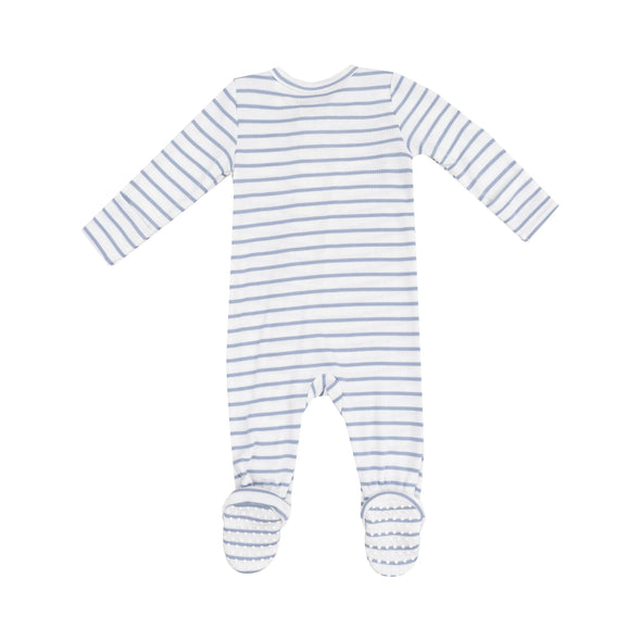 2-Way Zipper Footie in French Stripe Dusty Blue