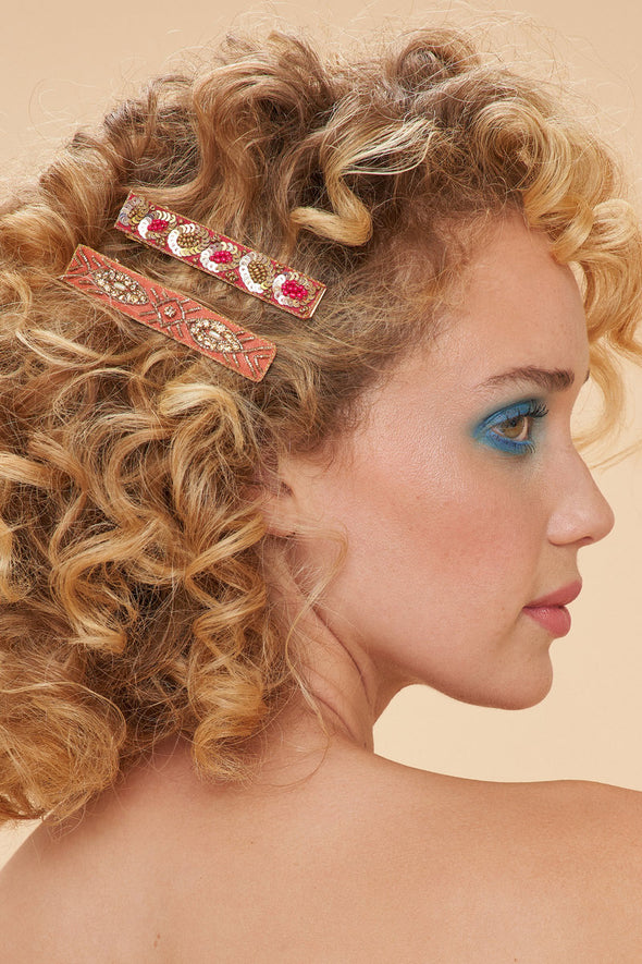 Narrow Jewelled Hair Bar (Set of 2) - Rose Deco & Ovals