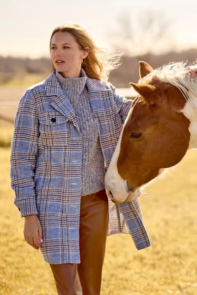 Long Plaid Shacket in Bluelake