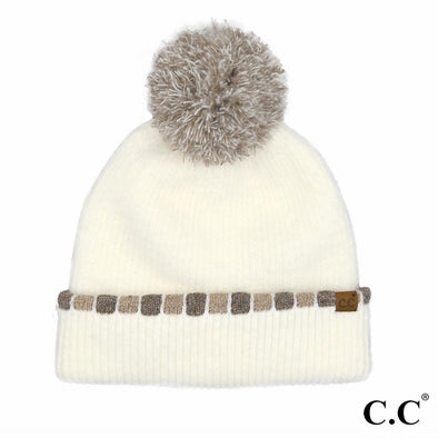 Cuffed Pom Beanie in Ivory