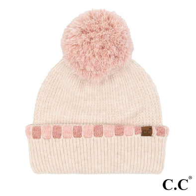 Cuffed Pom Beanie in Rose