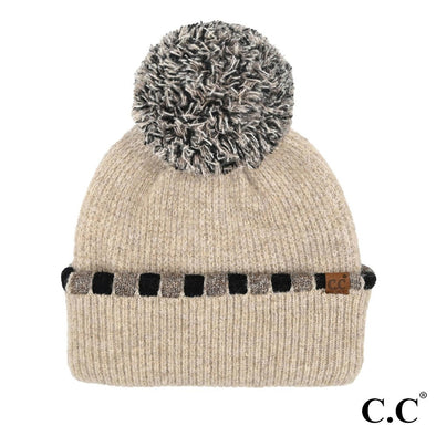 Cuffed Pom Beanie in Taupe