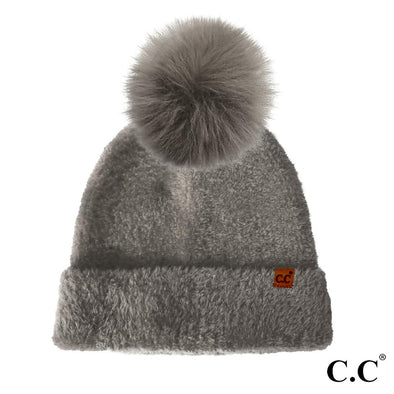 Chenille Pom Beanie in Gray
