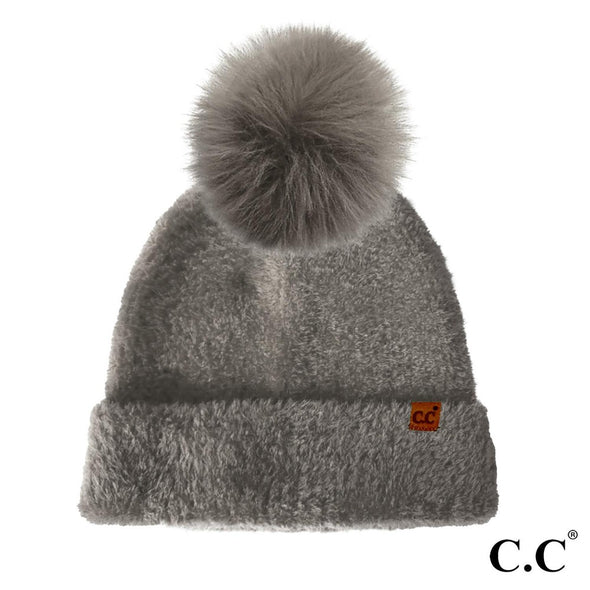Chenille Pom Beanie in Gray