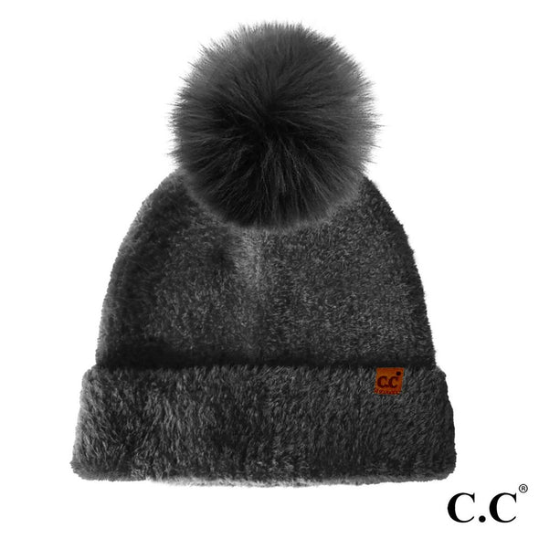 Chenille Pom Beanie in Black