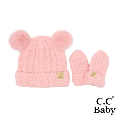 Baby Cozy Yarn Hat & Mitten Set in Pink