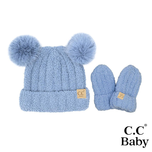 Baby Cozy Yarn Hat & Mitten Set in Denim