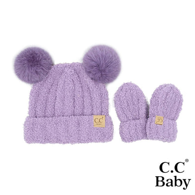 Baby Cozy Yarn Hat & Mitten Set in Lavender