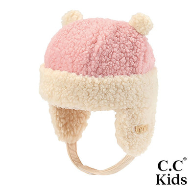 Kids Lined Beanie With Earflaps in Light Pink