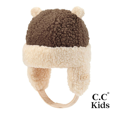 Kids Lined Beanie With Earflaps in Brown