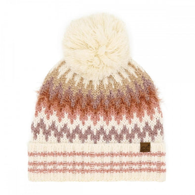 Chevron Pom Beanie in Ivory