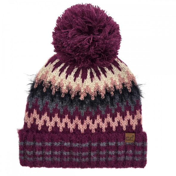 Chevron Pom Beanie in Magenta