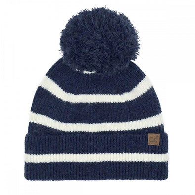 Stripe Pom Beanie in Navy