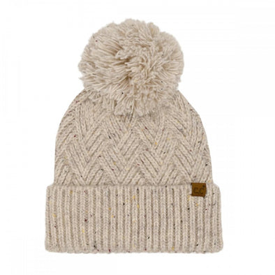 Criss Cross Pom Hat in Oatmeal