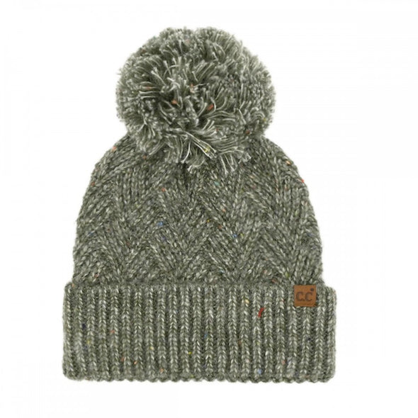 Criss Cross Pom Hat in Olive