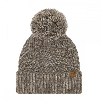 Criss Cross Pom Hat in Brown