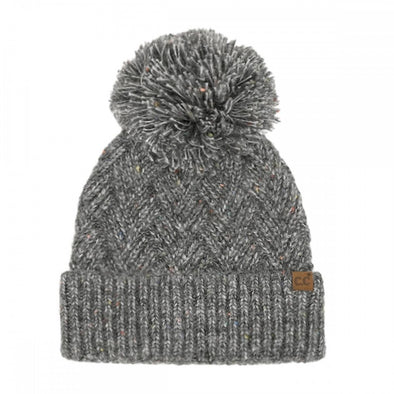 Criss Cross Pom Hat in Charcoal