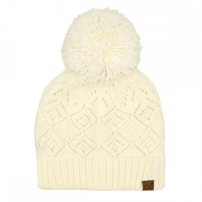 Diamond Pom Beanie in Ivory