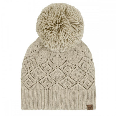 Diamond Pom Beanie in Beige