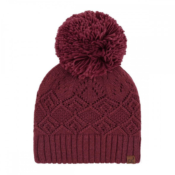 Diamond Pom Beanie in Burgundy