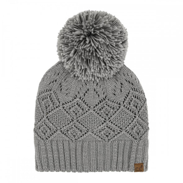 Diamond Pom Beanie in Grey